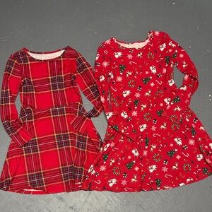 2 Red Plaid and Christmas Print Dresses